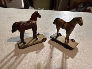 lot 74B image: Two Vintage Small Horse Pull Toys