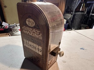 lot 74A image: Vintage The Great Amazing Vending Machine Wood Gumball Machine Toy