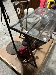 Pallet of Misc  table Chair   Fan  Floor Lamp  leaf blower