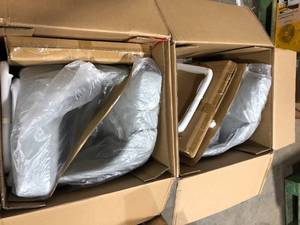 lot 27 image: Lot of 2 StyleWell Benfield Stone Gray Upholstered Counter Stools with Back (Set of 2)   Customer Returns See Pictures