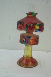 lot 318 image: Glass Oil Lamp with Chimney