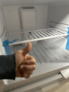 lot 19 image: Like New Unused (SMALL DENT REAR TOP CORNER) Magic Chef 10.1 cu. ft. Top Freezer Refrigerator in White - Tested Works