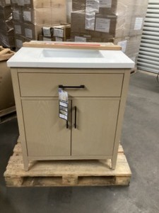 lot 69 image: Ove Decors Nelson 30 Vanity - Solid Wood Frame - Quartz Countertop -  Open Box Like New