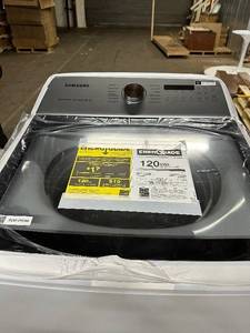 lot 30 image: Samsung - 5.0 Cu. Ft. High-Efficiency Top Load Smart Washing Machine with Super Speed - White - Like New - Dent Low Side - Unused Retail $999