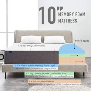 lot 52 image: New Open Box Molblly Queen Size Mattress 10 inch Cooling-Gel Memory Foam Mattress in a Box, Fiberglass Free,Breathable Mattress for Cooler Sleep Supportive & Pressure Relief
