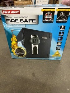 lot 43 image: First Alert 2087DF Waterproof 1 Hour Fire Safe with Digital Lock, 0.94 Cubic Foot, Gray ( New open box condition)