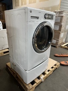 lot 38 image: GE 2.4 cu. ft. Stackable White Front Loading Washing Machine with Steam, ENERGY STAR - Customer Return - Used - Powers On - Spins