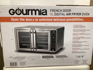 lot 31 image: Gourmia 45.44 quart XL Digital Air Fryer Toaster Oven with Single-Pull French Doors (new open box)
