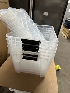 lot 61 image: IRIS 45QT Clear Storage Bin with Buckles, 6-pack