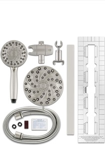 lot 39 image: NEW    Waterpik Slide Rail Adjustable Height Dual Shower Head in Brushed Nickel with PowerPulse Therapeutic Massage Spray Works Great With Shower Chairs, SRYCN-639E-YCN-969ME 1.8GPM Nickel (new open box)