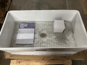 TOBILI 33 Inch Fireclay Farmhouse Kitchen Sink Single Bowl white Apron Front Kitchen Sink with Bottom Grid and Drain like new open box