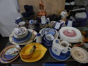 lot 6 image: assorted tea pots, cups, collector plates, royal copenhagen, knowles, sterling, otagiri