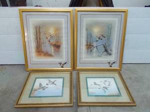lot 51 image: 4 framed duck prints (2 signed)