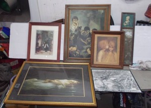 lot 18 image: 7 framed art pieces, religous and antique