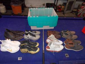 lot 111 image: 8 pairs of mens shoes size 9.5-10 nike, air jordan, bass, CK, includes tote