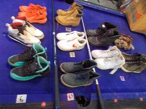 lot 113 image: 10 pair boysmens shoes size 6-8. Air Jordan, Nike, Timberland, more