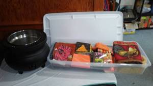 lot 404 image: Hot Beverage Kettle, Halloween Napkins And More. Kettle Is Missing Lid.