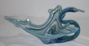 lot 239 image: Vintage Hand Blown Glass Swan, Blue Swirl