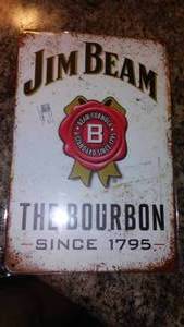 lot 205 image: Jim Beam Metal Sign 8 x12