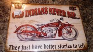 lot 294 image: Indian Motorcycles Metal Sign, 8 x 12.