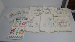 lot 282 image: NEW Hand Embroidered Tea Towels (10).