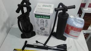 lot 311 image: Sprayer (NEW), Air pumps 2,  and Acrylic Floor wax.
