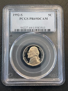 lot 6 image: 1992-S Jefferson Nickel Proof PCGS PR69 Deep Cameo