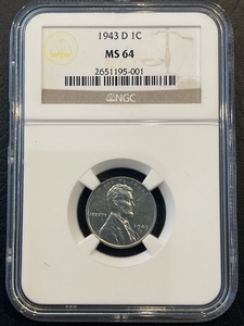 lot 20 image: 1943-D Steel Lincoln Cent NGC MS64
