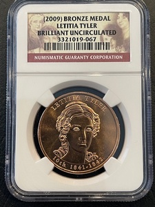 lot 24 image: 2009 Letitia Tyler Bronze Medal NGC Brilliant Uncirculated