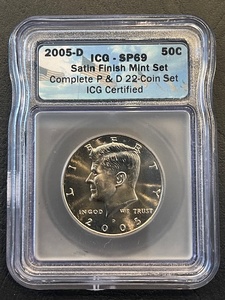 lot 25 image: 2005-D Kennedy Half Dollar ICG SP69 Satin Finish Specimen