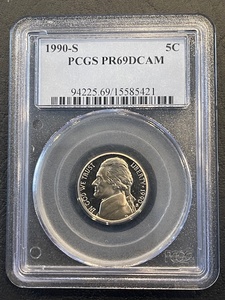 lot 27 image: 1990-S Jefferson Nickel Proof PCGS PR69 Deep Cameo