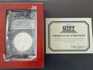 lot 36 image: 2015 Silver Eagle ANACS MS70 First Day of Issue 30th Year