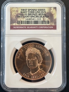 lot 62 image: 2010 First Spouse Series Bronze Medal NGC Brilliant Uncirculated