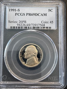 lot 64 image: 1991-S Jefferson Nickel PCGS PR69 Deep Cameo