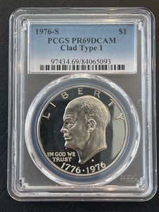 lot 67 image: 1976-S Eisenhower Dollar PCGS PR69 Deep Cameo Clad Type 1
