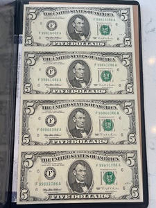 lot 73 image: Uncut Sheet of $5 Dollar Bills