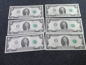 6- Sequential Uncirculated $2 Bills...