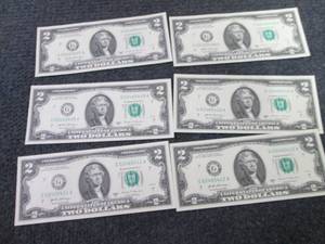 6- Sequential Uncirculated $2 Bills...