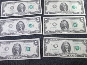 6- Sequential Uncirculated $2 Bills...