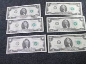 6- Sequential Uncirculated $2 Bills...