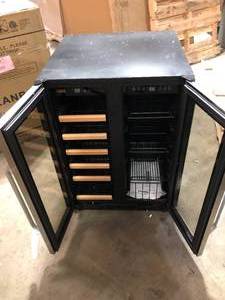 lot 19 image: LANBO Wine Refrigerator 23 in. Dual Zone 18-Bottle 55-Can Beverage and Wine cooler in Stainless Steel  Customer Returns See Pictures