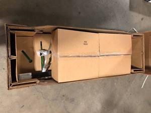 lot 27 image: John Deere 46 in. Front Blade Snow Attachment for 100 Series Tractors  Customer Returns See Pictures