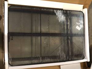 lot 46 image: XRAMFY 24 in. W x 36 in. H Rectangular Aluminum Alloy Framed Rounded Black Wall Mirror   Customer Returns See Pictures