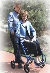 MSRP $300 NEW Floor Model&nbspDrive Medical 795B Duet Folding Transport Wheelchair and Rollator Walker, Blue - Supports Up To 300lbs.