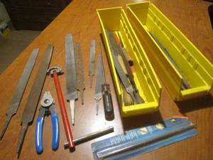 lot 31 image: (K) 2 Long Yellow Bins with Assortement of Files Etc