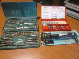 lot 48 image: (L) Taps & Dies Set and Pop Rivet Tool with Rivets
