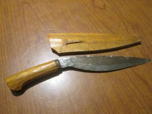 lot 56 image: (DLR) Vintage Knife with Wood Sheath 15 Long