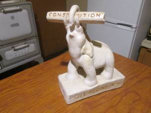 lot 115 image: (DLR) Rare 1939 Plaster Life Begins In 40  Constitution Elephant Statue 9 High