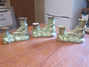 lot 185 image: (DLR) 3 Vintage Frankoma Candle Holders