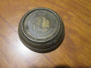 lot 205 image: (DLR) Vintage Advertising Paperweight Northwestern Glass Company Minneapolis with Indian Head 1 1516